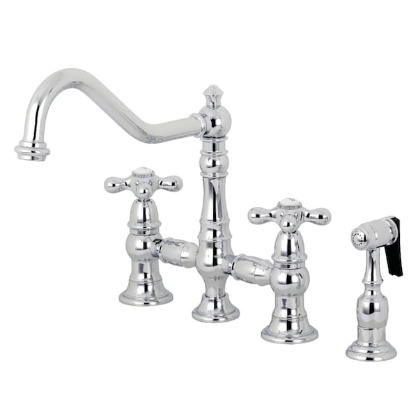 KS3271AXBS Restoration 8" Bridge Kitchen Faucet W/ Sprayer, Chrome